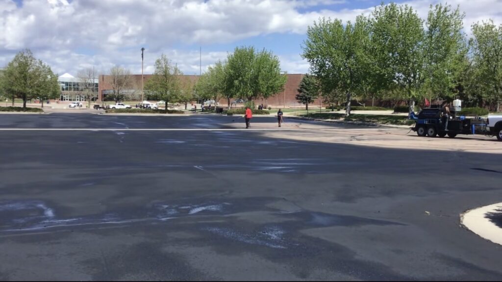 Completed asphalt parking lot resurfacing in Colorado Springs