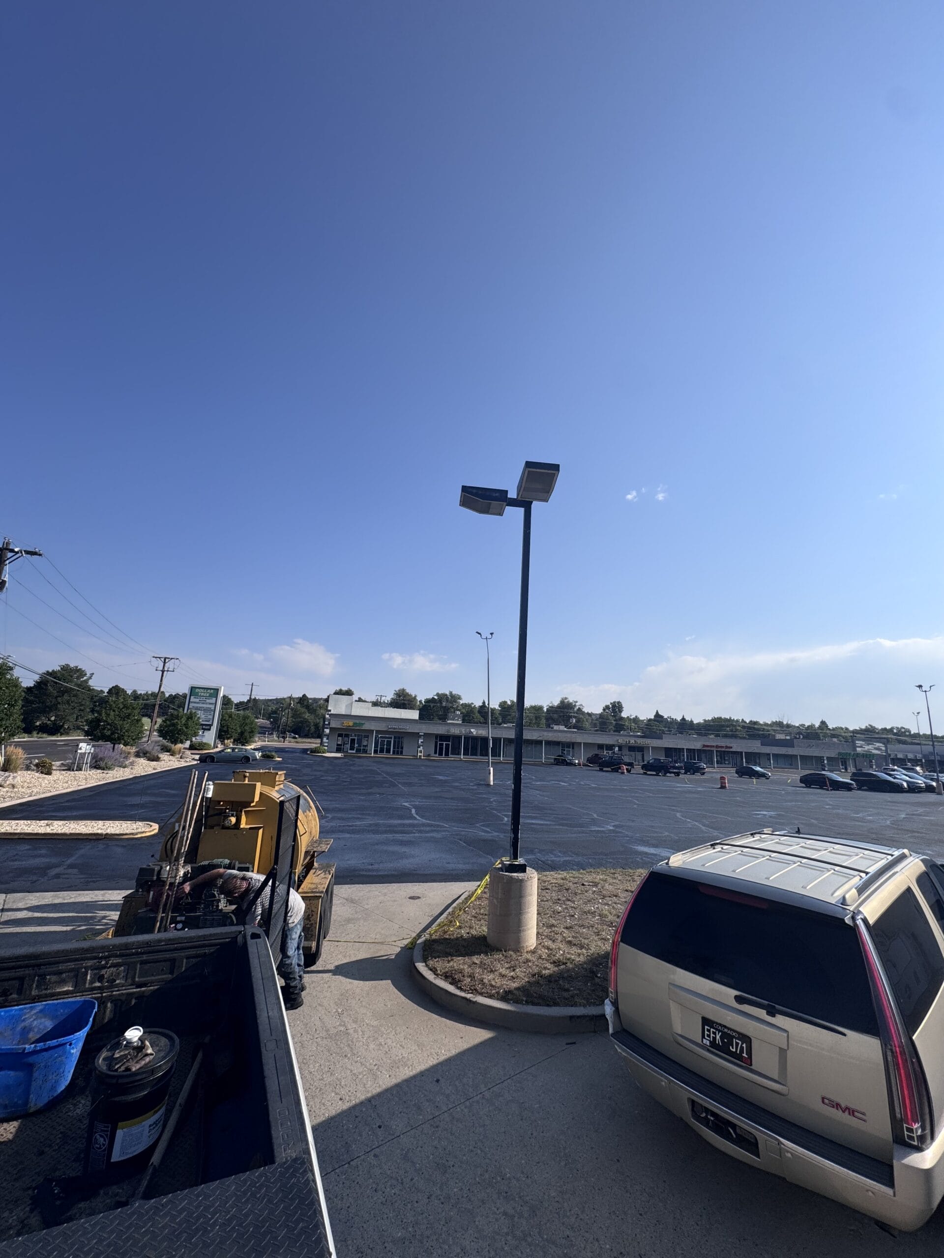 Large commercial parking lot sealcoating project Colorado Springs
