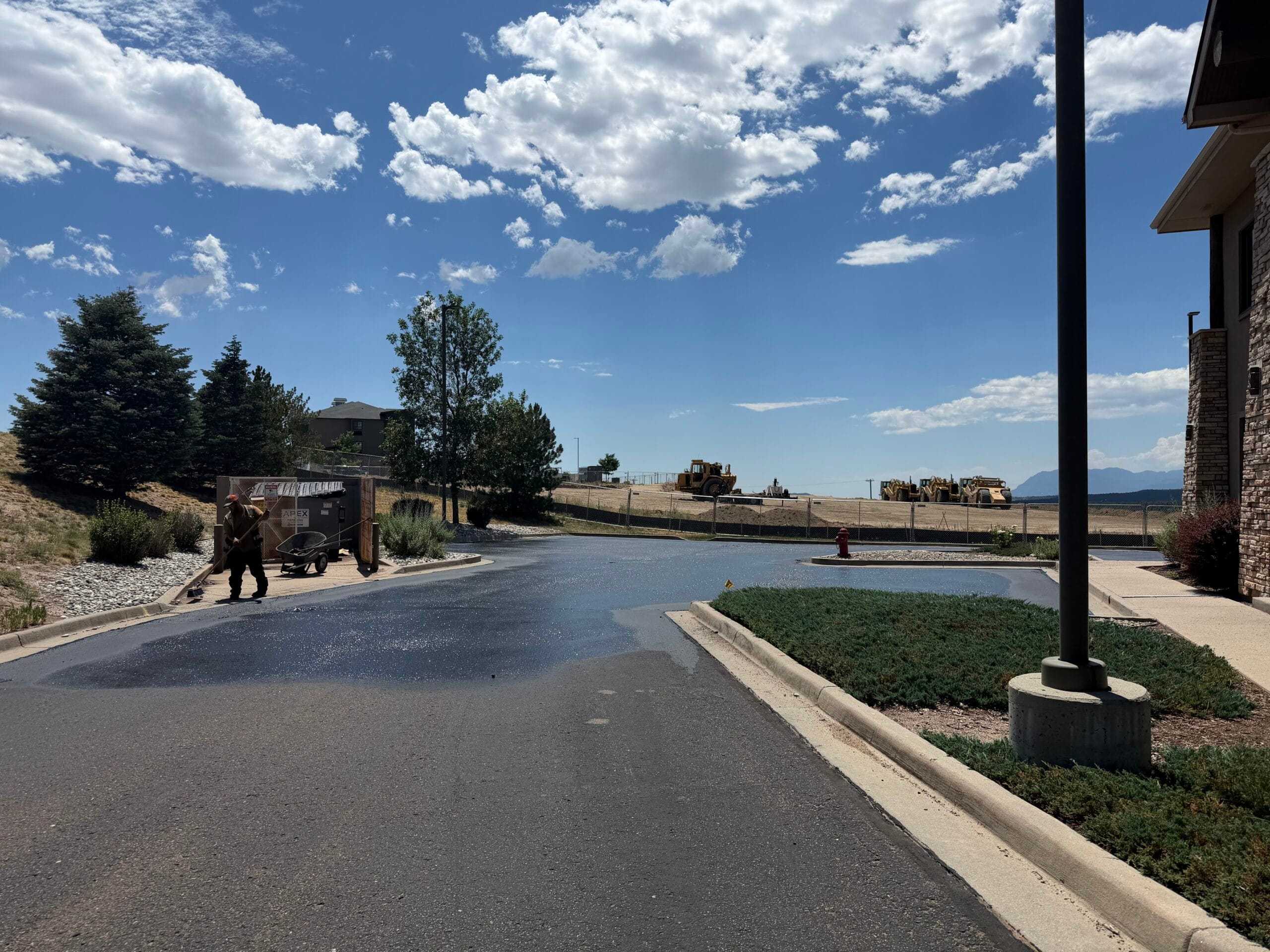 Freshly sealcoated commercial parking lot Colorado Springs